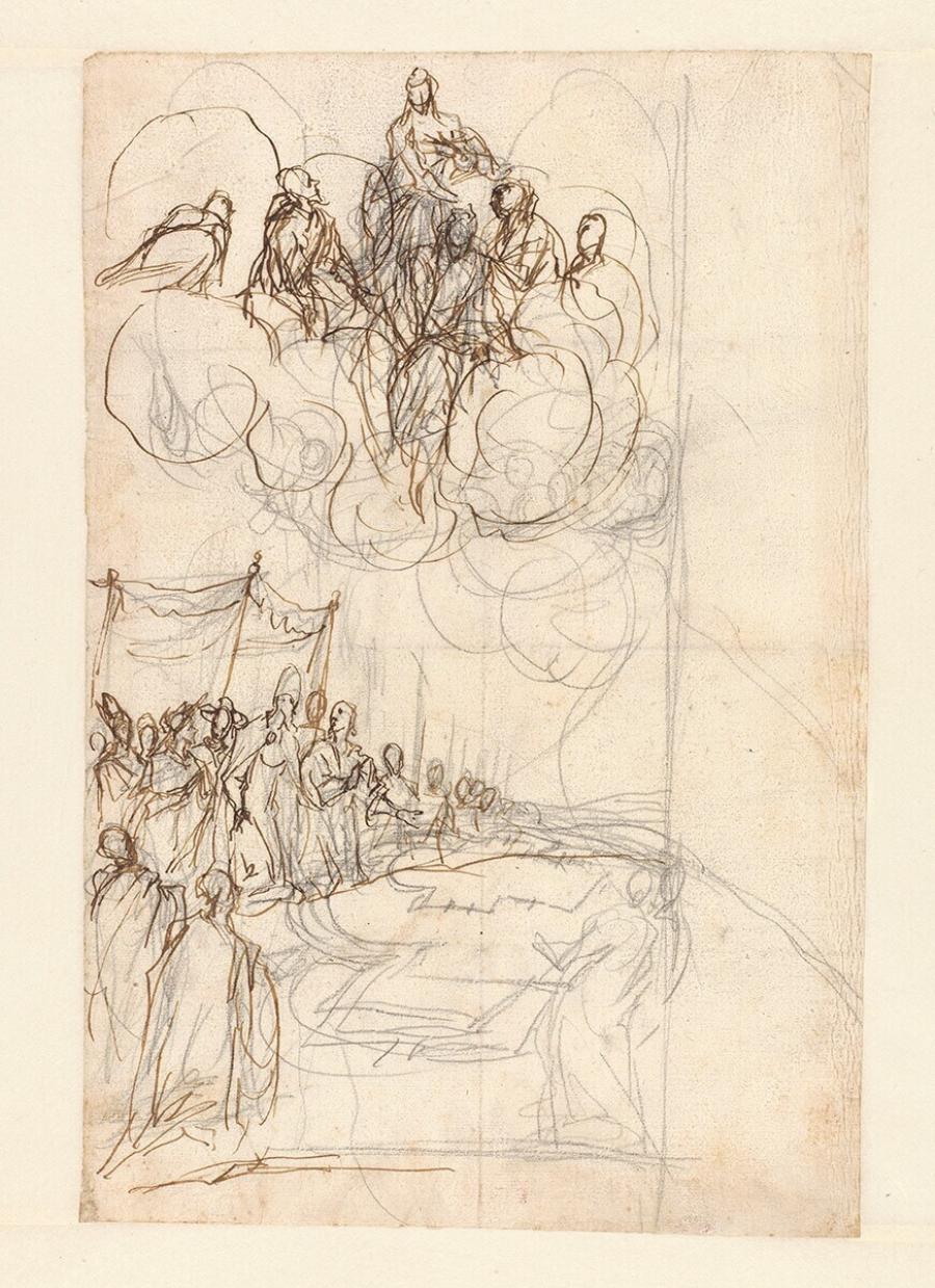 Compositiestudie voor ‘Het wonder van de Madonna van de sneeuw'