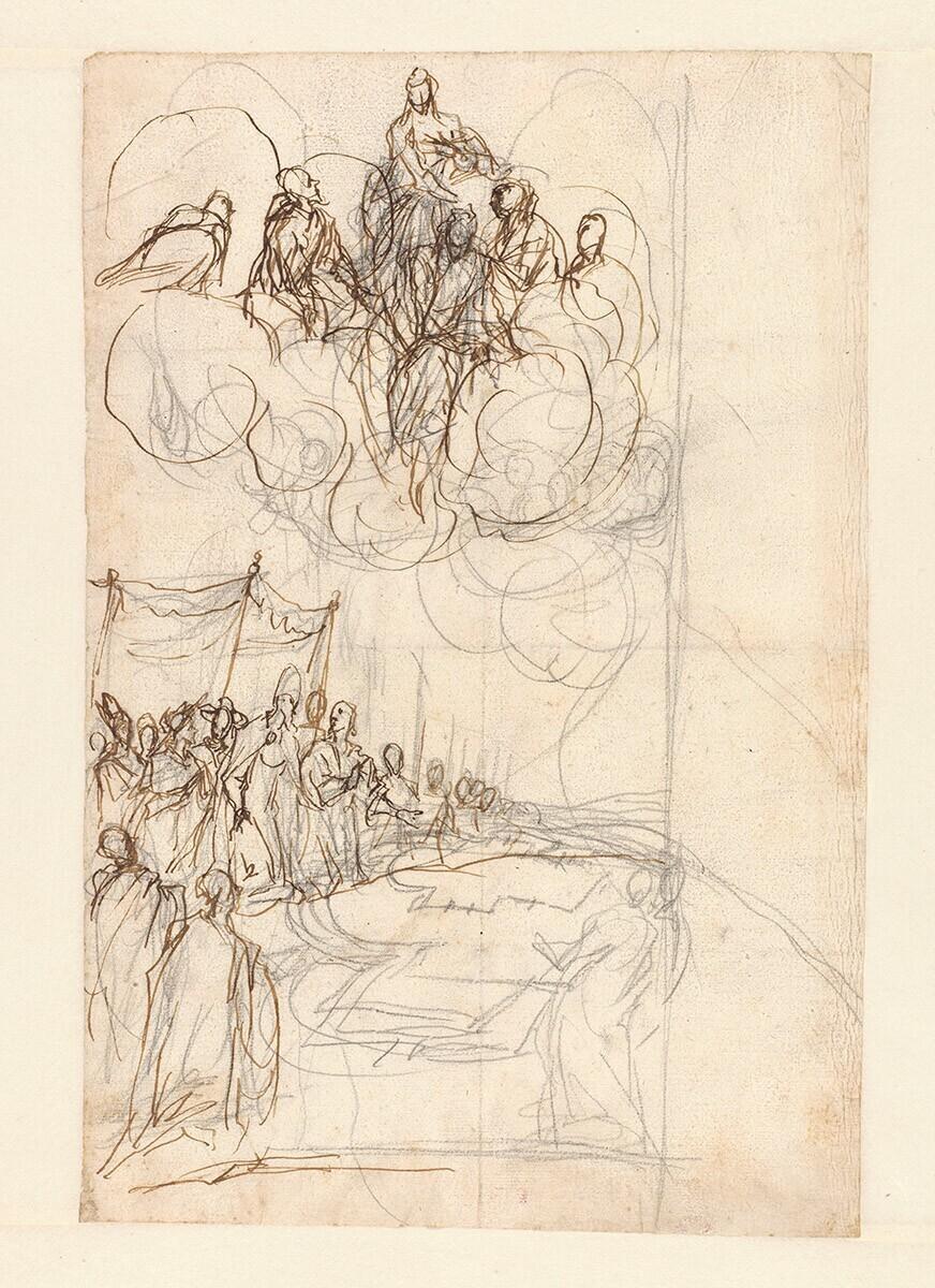 Compositiestudie voor ‘Het wonder van de Madonna van de sneeuw'