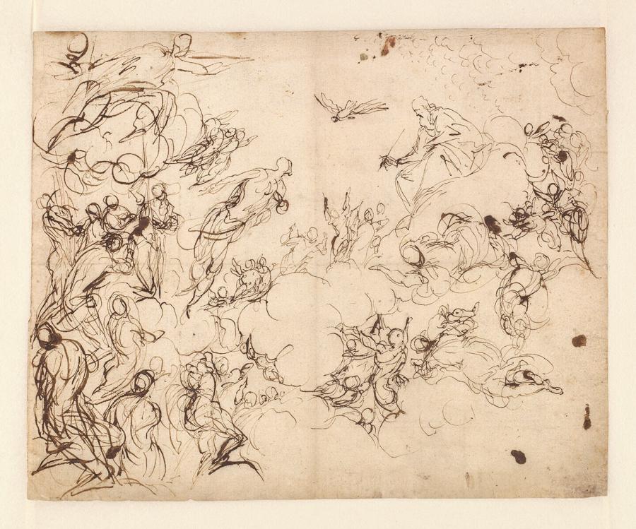 Compositiestudie voor 'De Heilige Drie-eenheid in het paradijs met heiligen en engelen'