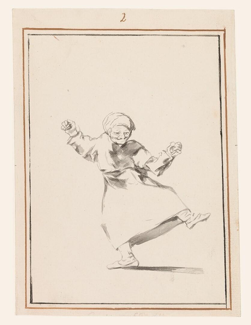 Dansende oude vrouw met castagnetten ('Contenta con su suerta')