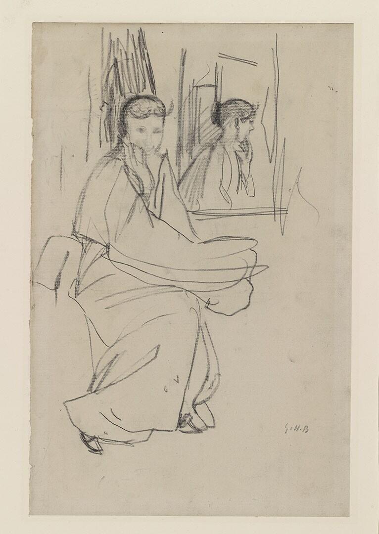 Seated Woman in Kimono Dress