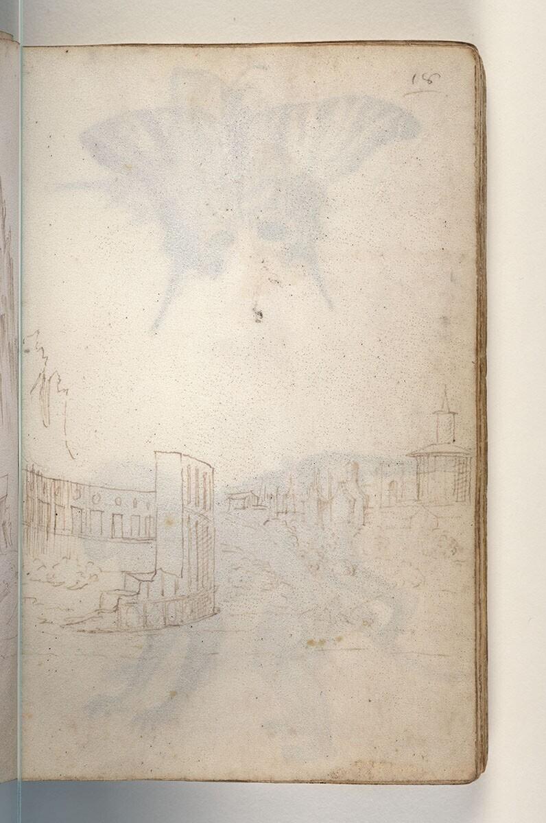 Folio uit een tekeningenboek: amfitheater bij een ommuurde stad