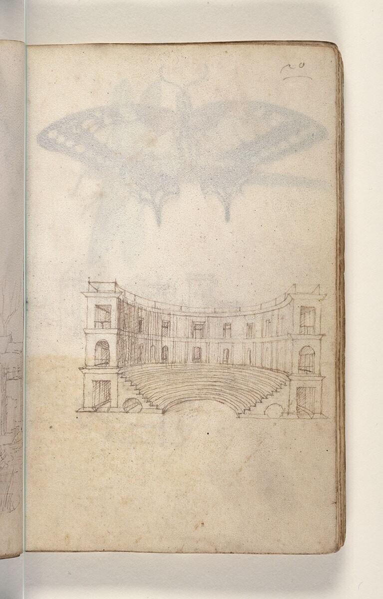 Folio uit een tekeningenboek: Romeins theater, dwarsdoorsnede
