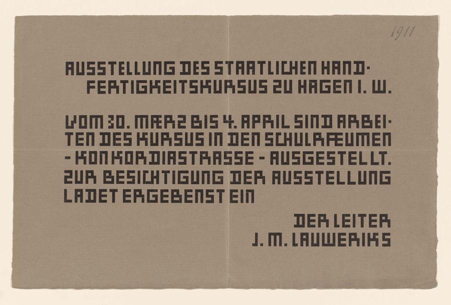 Announcement for an exhibition of the Staatliche Handfertigkeitskursus Hagen