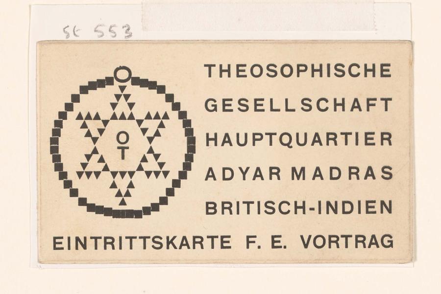 Entrance ticket to a lecture of the Theosophical Society Adyar