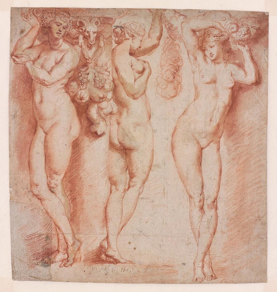 Drie vrouwen met guirlandes (naar Francesco Primaticcio)