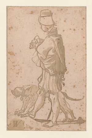 man-wandelend-met-een-hond-naar-links-gewend
