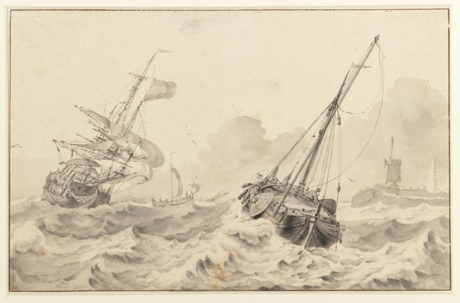 Ships at the Coast in Stormy Weather