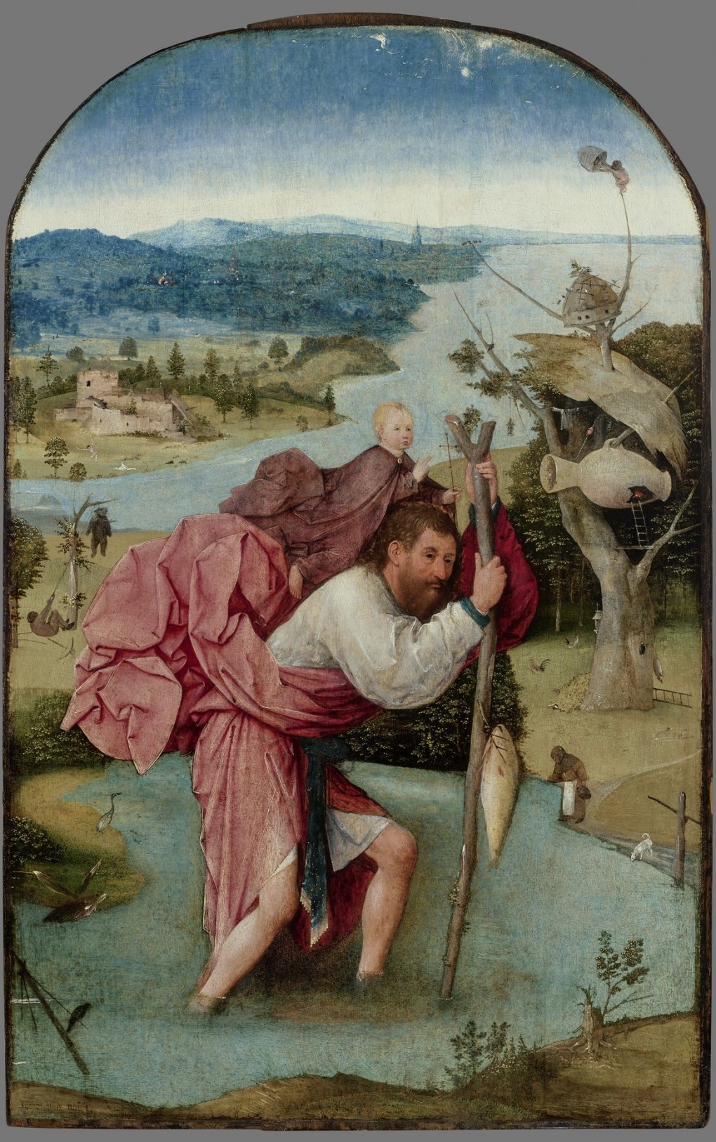 Het schilderij na de restauratie: Jheronimus Bosch, De heilige Christoffel, 1490-1505, olieverf op paneel, bruikleen: Stichting Museum Boijmans Van Beuningen 1940