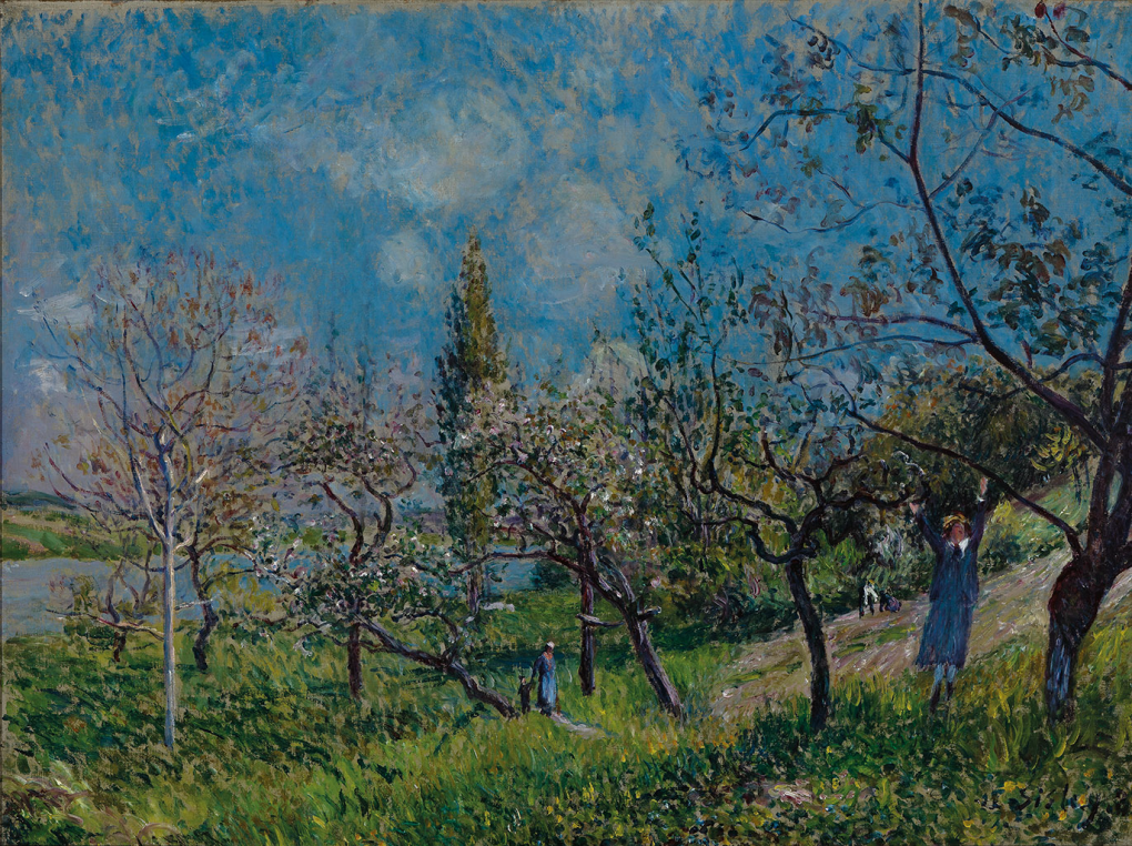 Alfred Sisley, Een boomgaard in de lente te By (Un verger au printemps, By), 1881, olieverf op doek, verworven met de verzameling van D.G. van Beuningen 1958