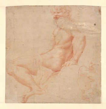 Correggio, 'Studie van een op wolk leunend mannelijk naakt en een naakt jongetje', ca. 1522 (inv. I 429)