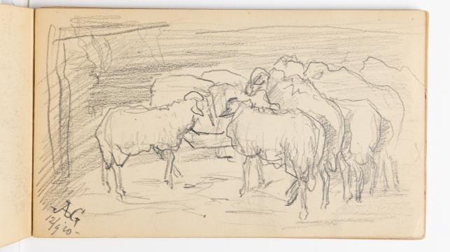 Afb. 18. Jacoba de Graaff, ‘Schets van een schapenstal’, 1910, potlood op papier, 106 x 178 mm, Museum Boijmans Van Beuningen, Rotterdam