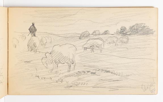 Afb. 13. Jacoba de Graaff, ‘Schets van een herder met schapen op de heide te Elspeet’, ca. 1910, potlood op papier, 106 x 178 mm, Museum Boijmans Van Beuningen, Rotterdam