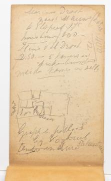 Afb. 15. Jacoba de Graaff, notitieblad in schetsboek ‘Vierhouten’, 1910, potlood op papier, 106 x 178 mm, Museum Boijmans Van Beuningen, Rotterdam. Met notitie 'Mauw/hotel te Elspeet ƒ 1.75'.