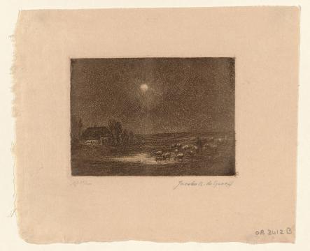 Afb. 16. Jacoba de Graaff, ‘Maannacht, heide met schapen’, ca. 1900, ets, drogenaald en aquatint op papier, 86 x 120 mm, Museum Boijmans Van Beuningen, Rotterdam