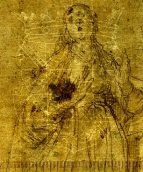 Watermerk  detailbloemaert Groot gekroond wapenschild (van Prins Maurits van Oranje-Nassau, 1567-1625; schild tweemaal in kwartieren verdeeld, met posthoorn, staande leeuw, gaande leeuw, balk en hartschilden)(vH, 7P)(113x86 mm, op P2-5 van links), zeer gelijkend op Heawood 606 (geen plaats, 1601 of later).