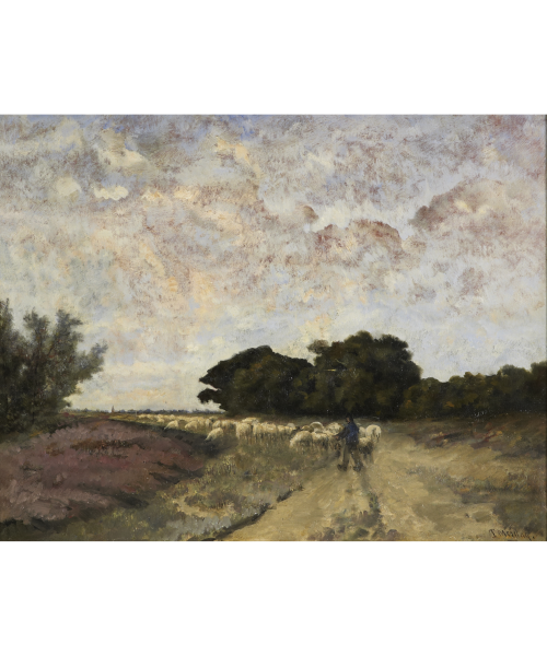 Afb. 24. Taco Mesdag, ‘Herder met schaapskudde op het Balloërveld’, 19e eeuw, olieverf op doek, 58 x 72,5 cm, Drents Museum, Assen